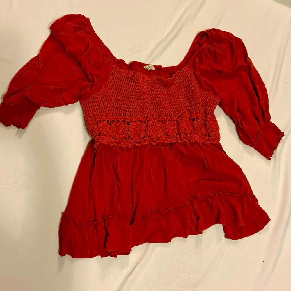 2X Womens Indulge crochet Blouse in Red